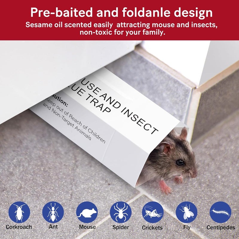 ROTIAH Mouse & Bugs Roach Spider Insect Traps, 38 Pack Glue Traps for Mice Ant Snake Rats, Sticky Pest Control Adhesive Tray for Catching, Sesame Oil Scent Non Toxic Pre-Baited Glue Boards Indoor Home - Image 2